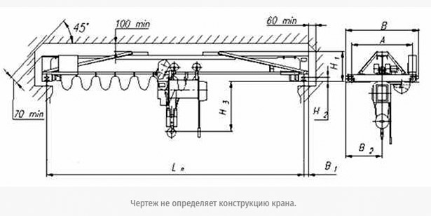 Чертежи и параметры - Кран опорный однобалочный электрический г/п 1,0 тн