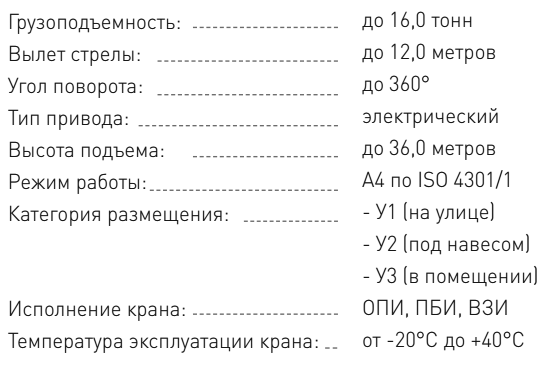 Технические характеристики - Кран консольный на колонне с электрическим приводом ККМ7 (угол поворота угол 360°) г/п до 16,0 тн
