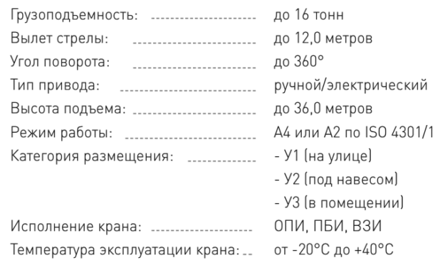 Технические характеристики - Кран консольный специальный для подъема малых судов (яхт) г/п до 16 тн