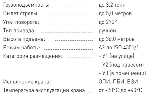 Технические характеристики крана ККР2 угол поворота 270°: